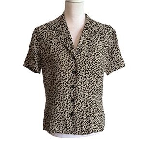 Dana B and Karen 100% Silk Leopard Print Button Up Tapered Blouse Top  Sz 4 EUC